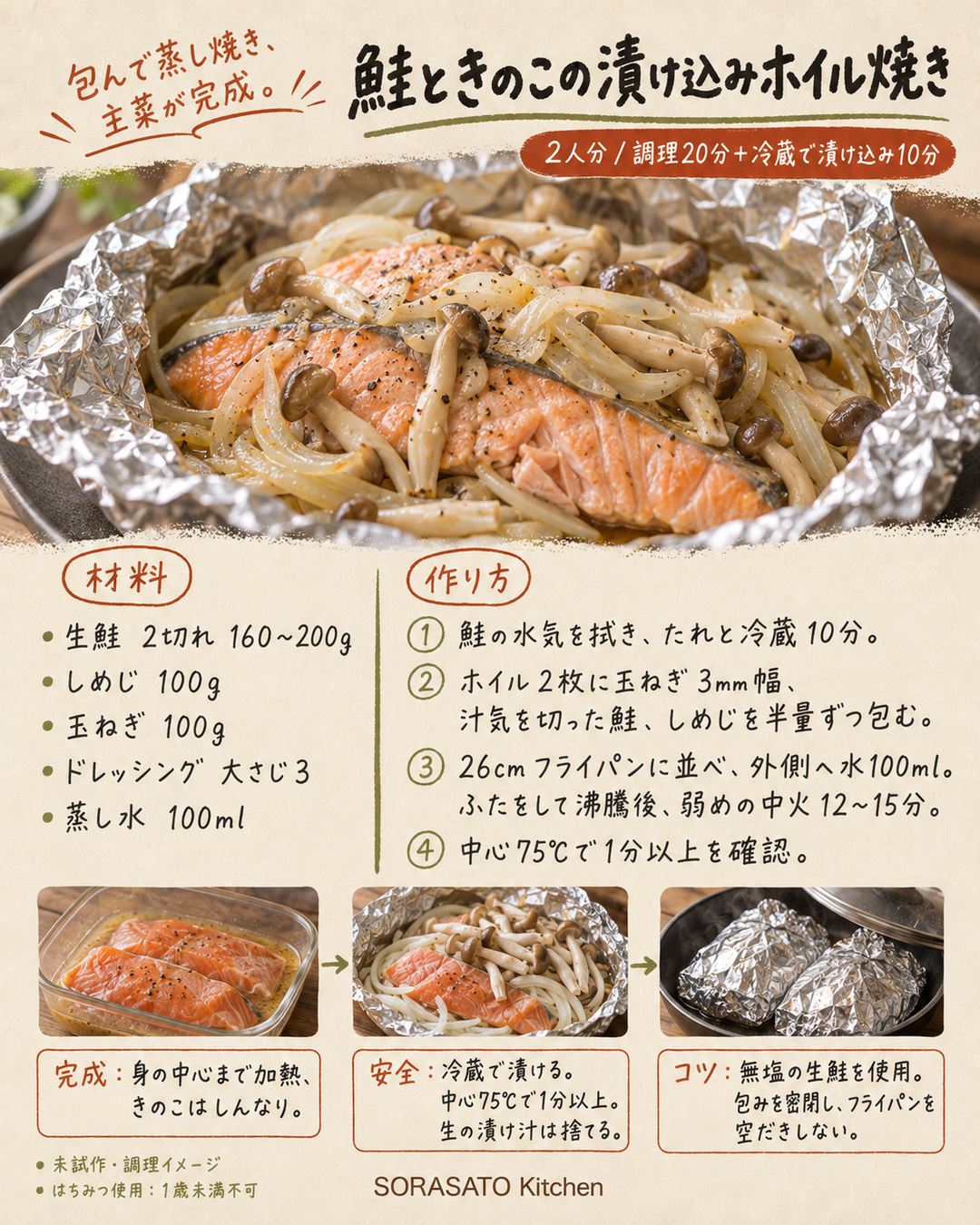 鮭ときのこの漬け込みホイル焼きの保存用レシピカード