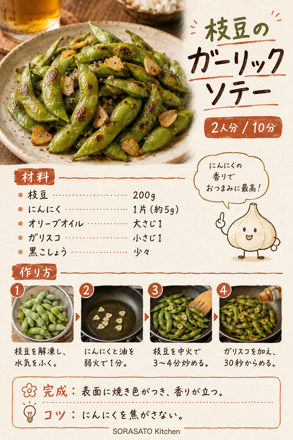 枝豆のガーリックソテーの保存用レシピカード