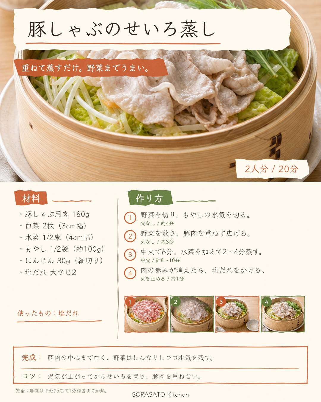 豚しゃぶのせいろ蒸しの保存用レシピカード
