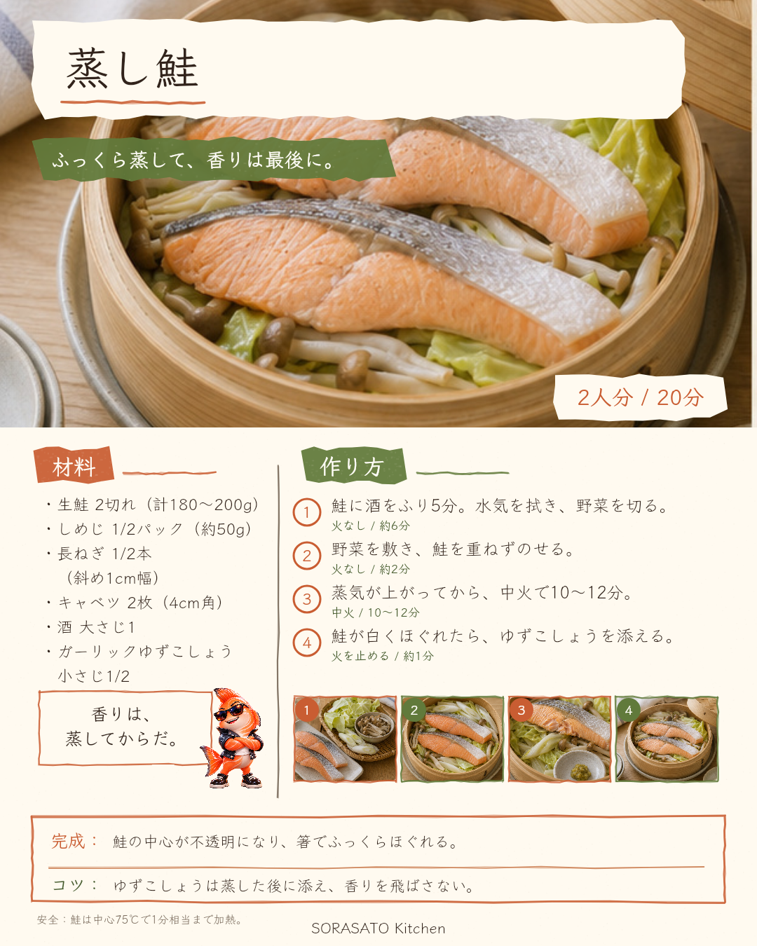 蒸し鮭の保存用レシピカード
