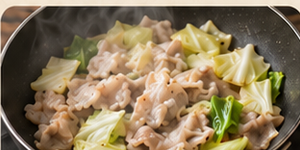 肉とキャベツを炒める調理イメージ