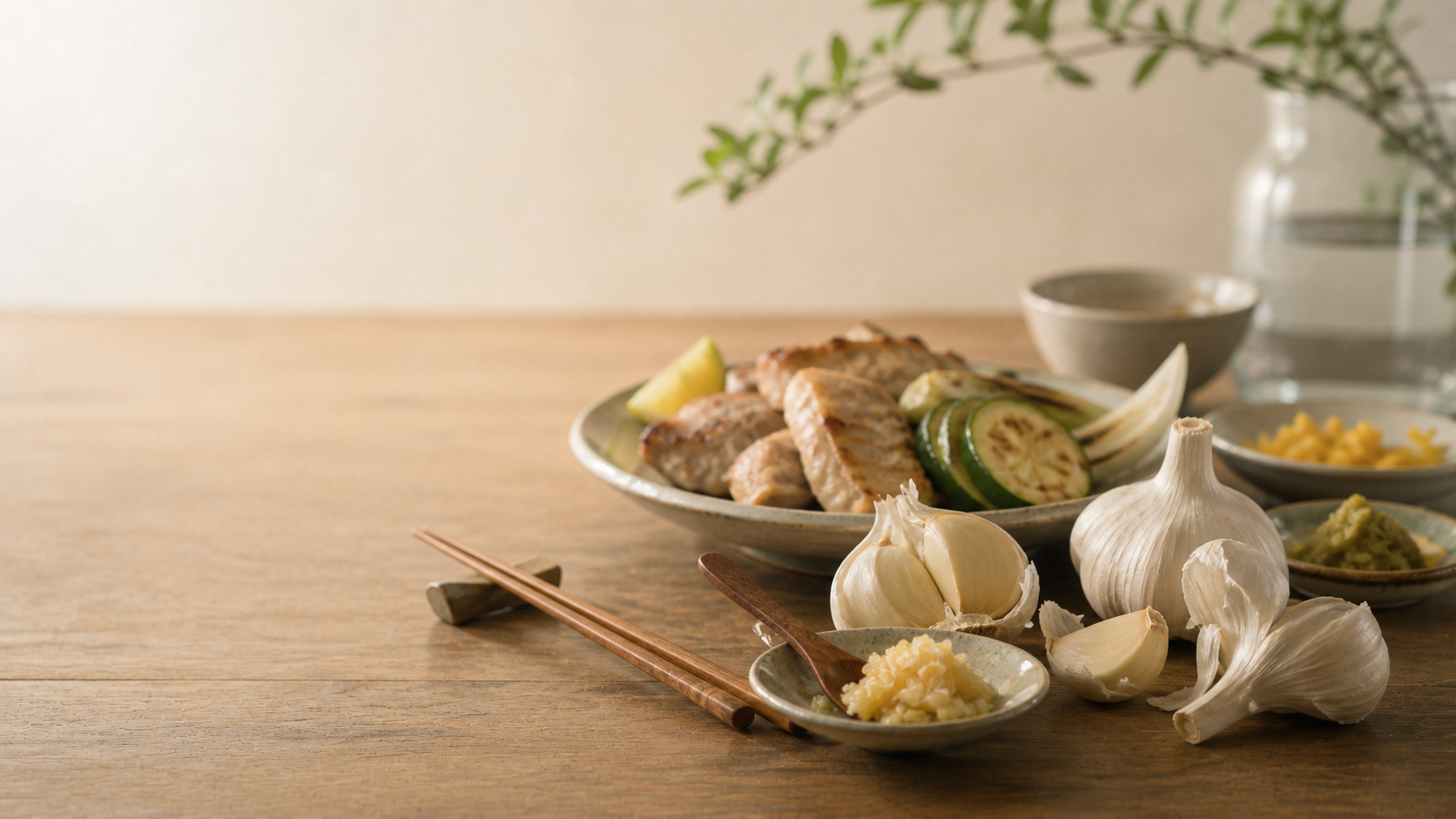 青森県産にんにくを使った料理と素材のイメージ